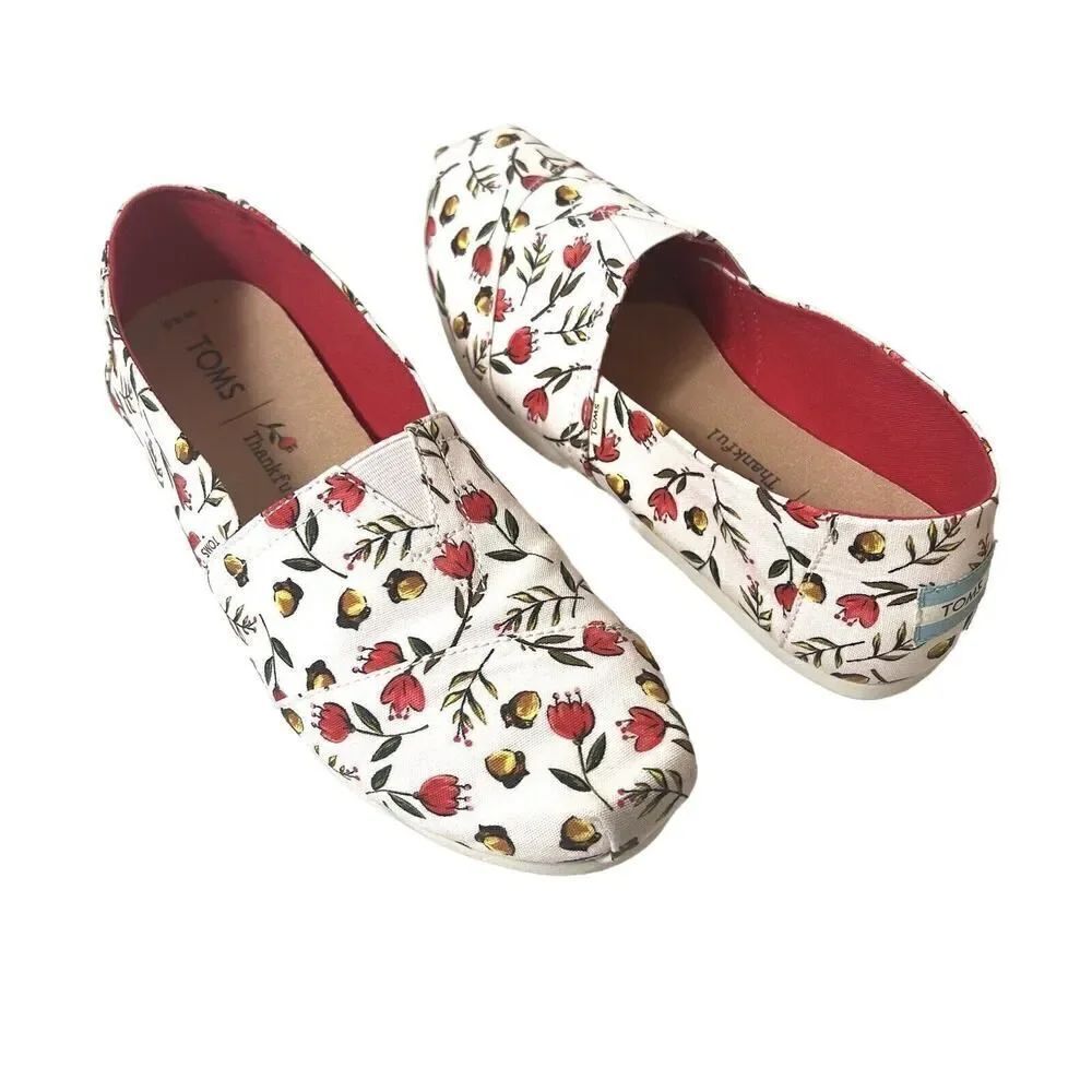 TOMS Thankful Women's Size 6.5 Floral Comfort Casual Flats Fabric Slip On Loafer